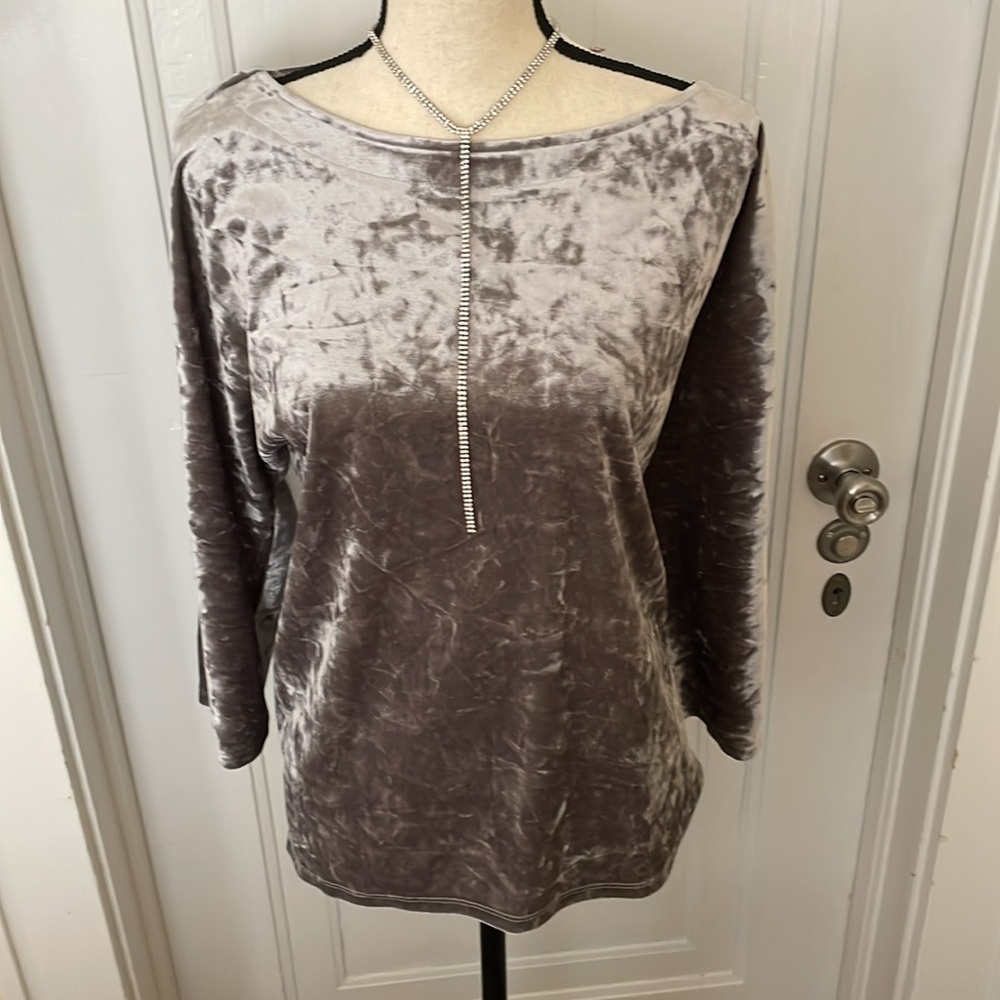 Anthropologie /Curio NWT MauveGray Crushed Velvet Top w/Cut-out Sleeves Size M